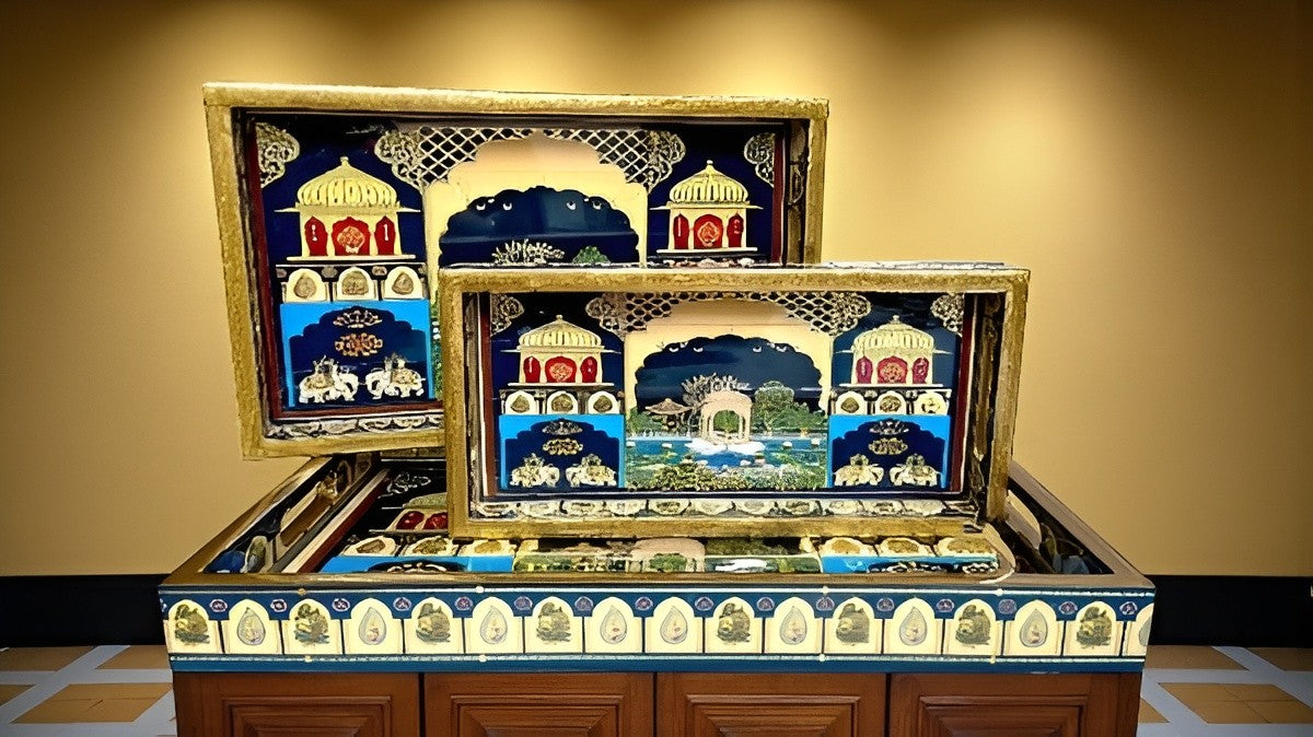 wooden rajasthani design tray , set of 3 trays for home/ office/ gift item